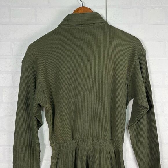 Morning side Womens Waffle Knit Romper Size Small Army Green Vintage Cotton Long - Picture 8 of 15